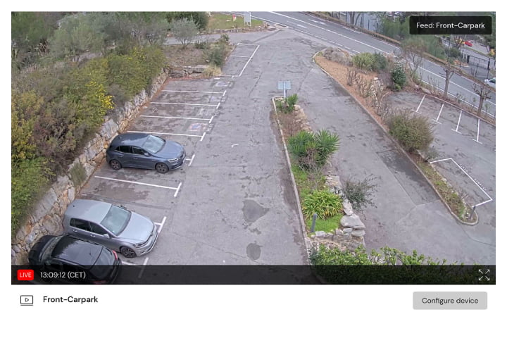 Screenshot of a real-time camera feed in a company's car park